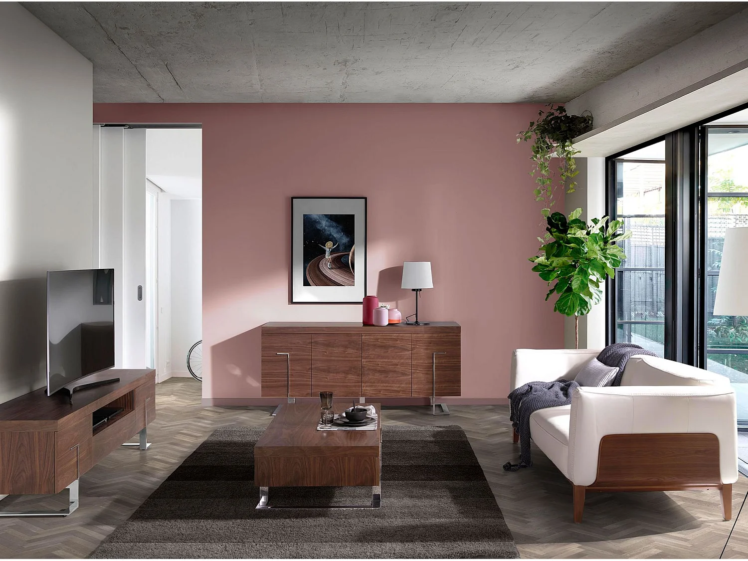 Rechteckiger Couchtisch Nussbaum und verchromter Stahl 2099 ANGEL CERDA