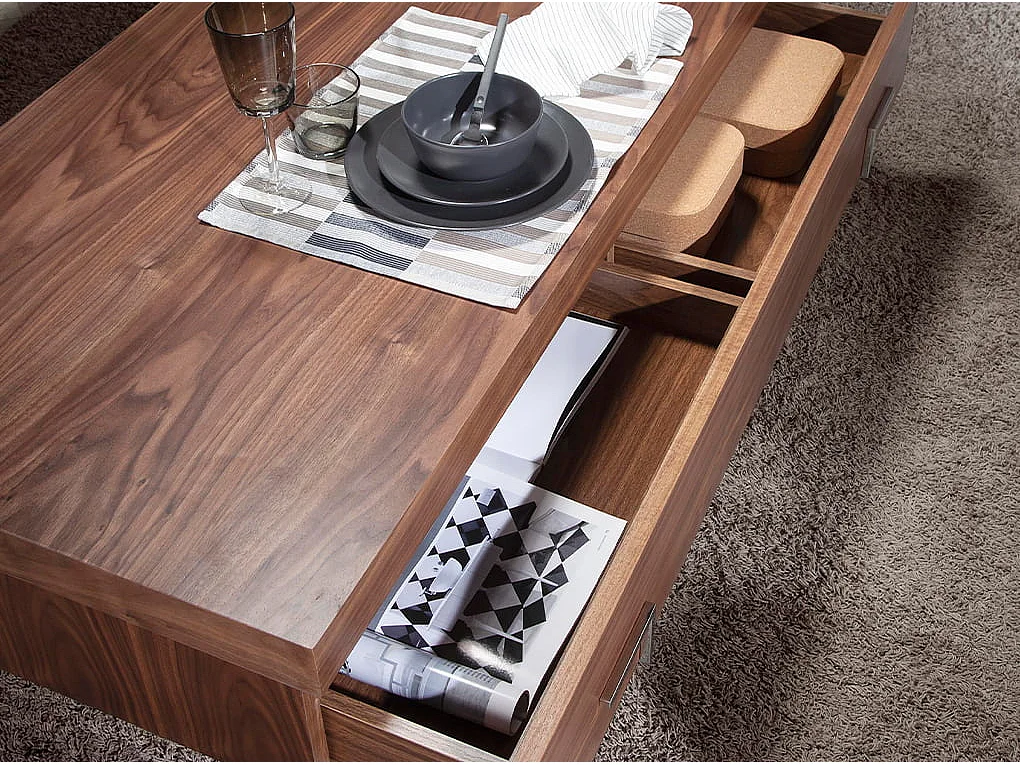 Table basse rectangulaire en noyer et acier chromé 2099 ANGEL CERDA