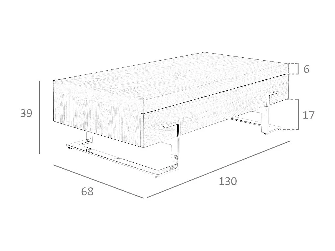 Table basse rectangulaire en noyer et acier chromé 2099 ANGEL CERDA
