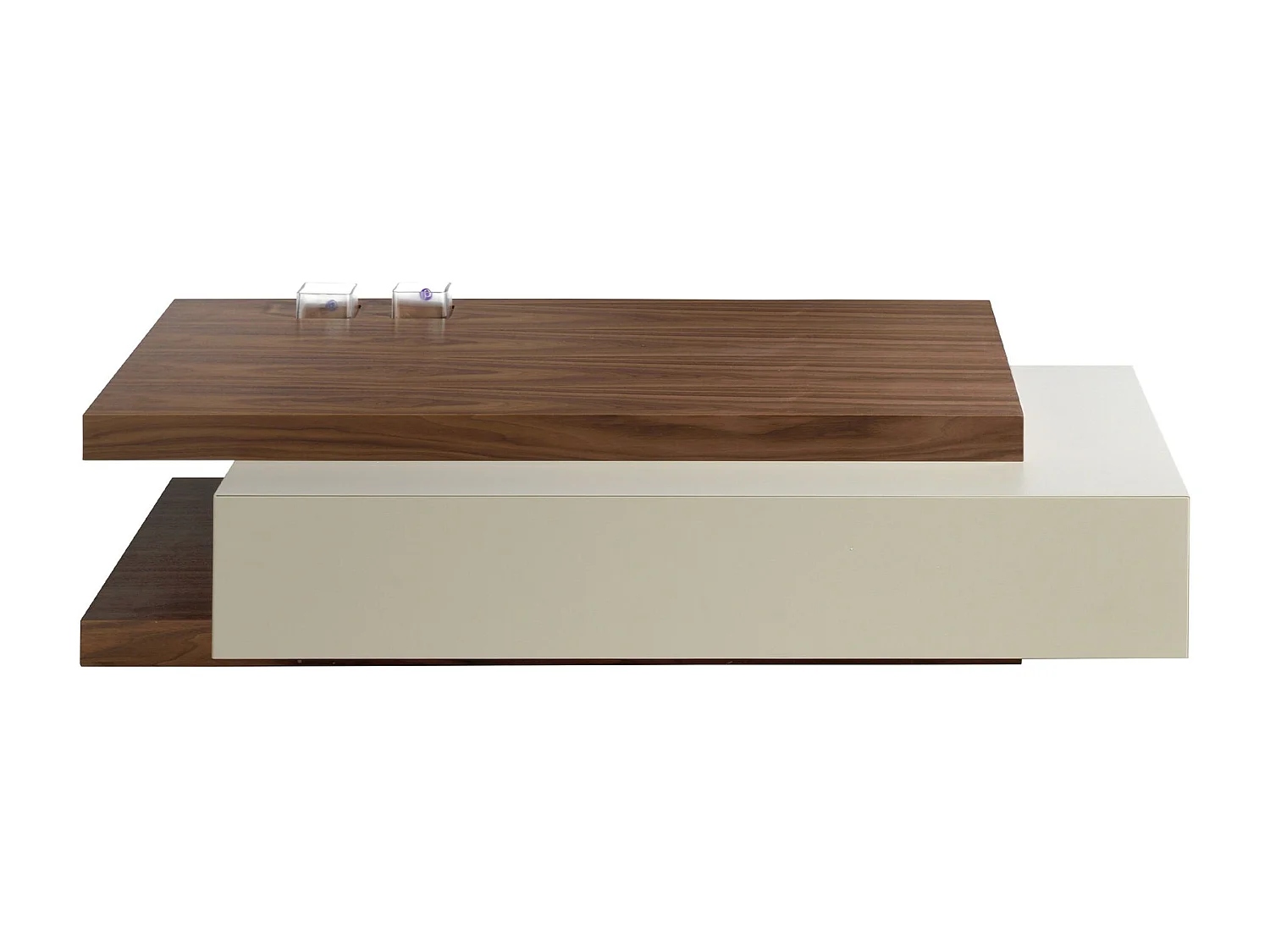 Table basse rectangulaire en bois beige et noyer