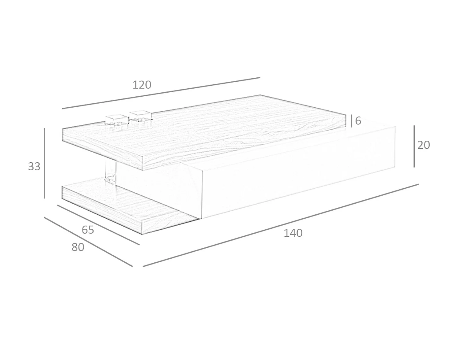 Table basse rectangulaire en bois beige et noyer
