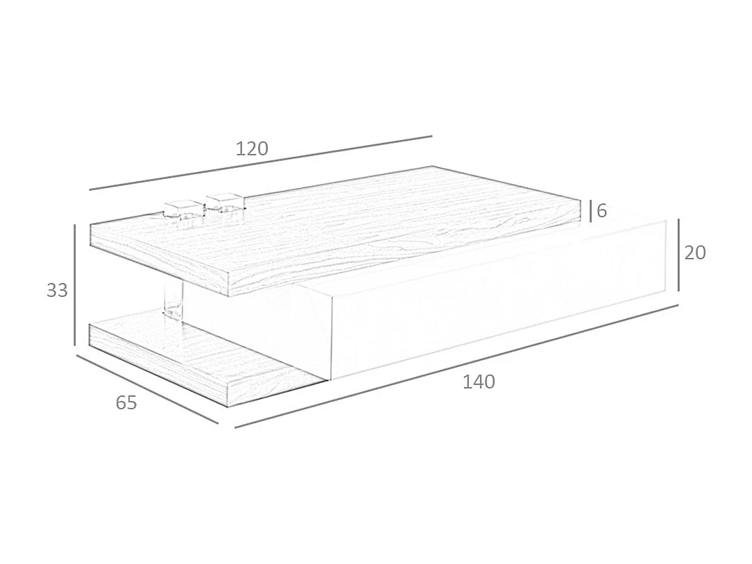 Table basse rectangulaire en bois beige et noyer