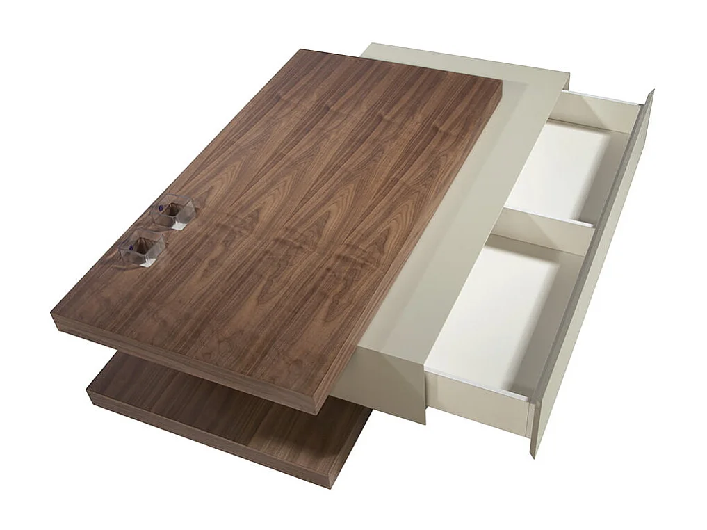 Table basse rectangulaire en bois beige et noyer