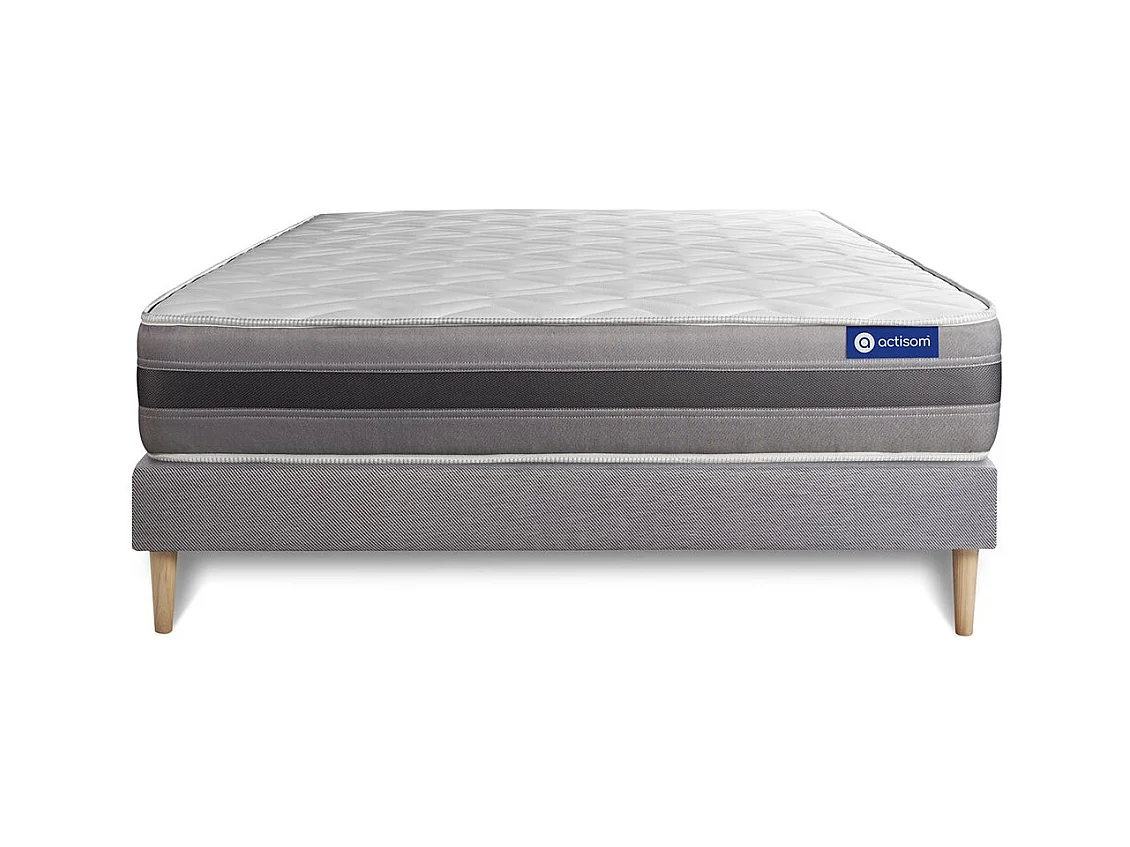 Ensemble matelas ACTIFLEX RELAX Ressorts ensachés + mémoire de forme 120x190 Maxi épaisseur 5zones confort + sommier KIT gris