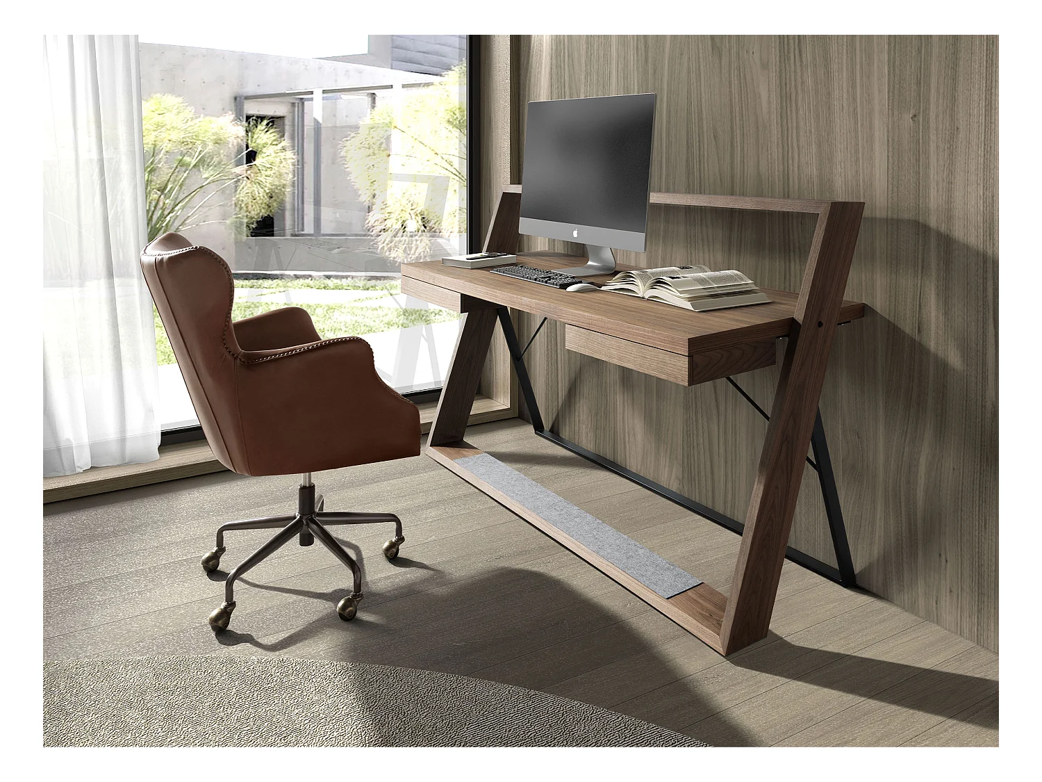 Bureau walnoothout en zwart staal 3216 ANGEL CERDA