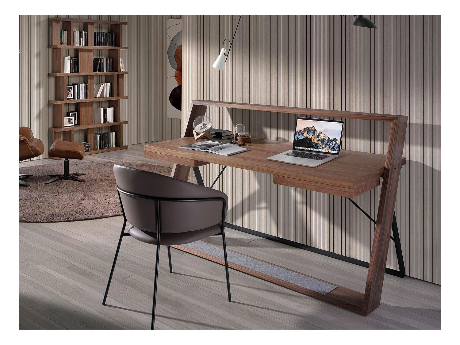 Bureau walnoothout en zwart staal 3216 ANGEL CERDA