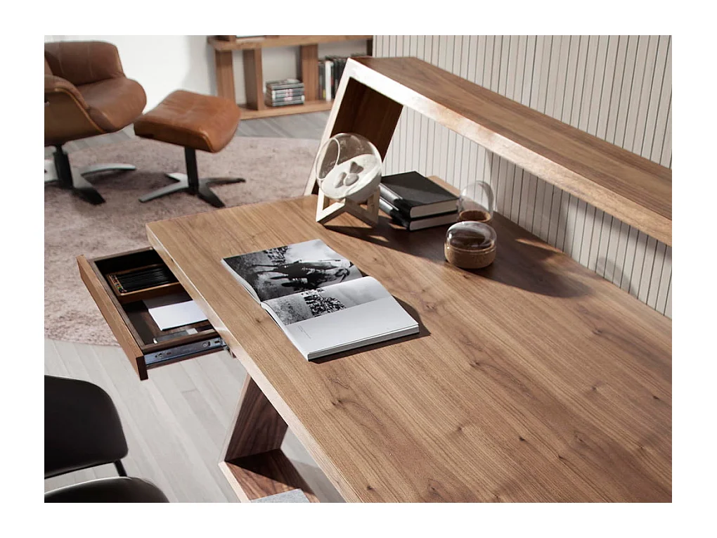 Bureau walnoothout en zwart staal 3216 ANGEL CERDA