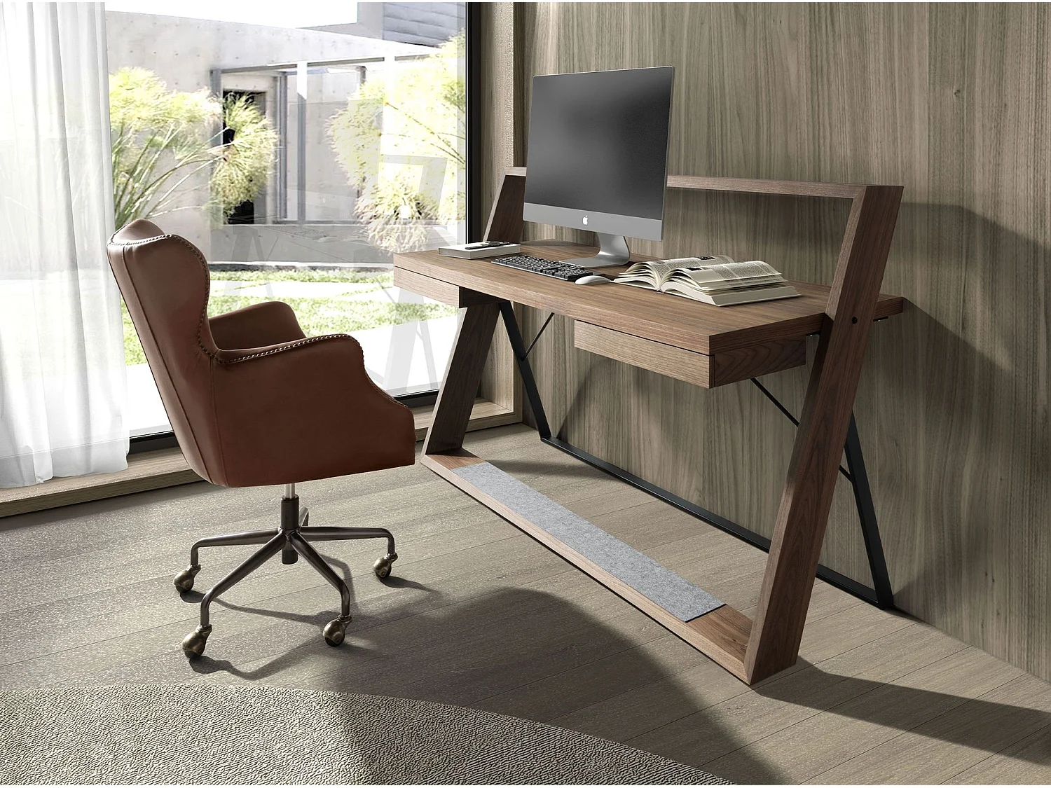 Bureau en noyer et acier noir 3216 ANGEL CERDA