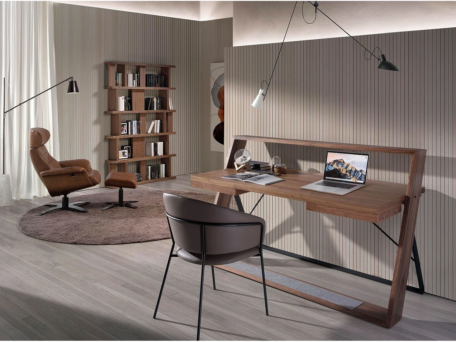 Bureau en noyer et acier noir 3216 ANGEL CERDA