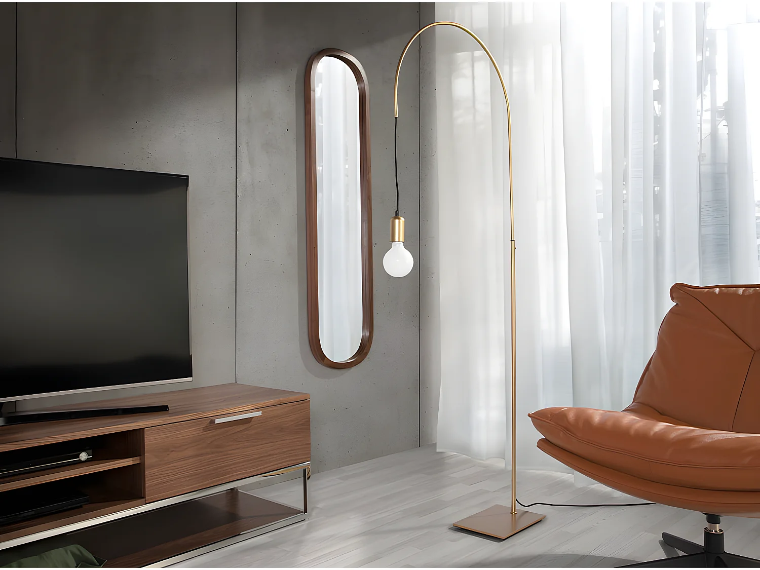 In hoogte verstelbare staande lamp in goudkleurig staal 8056 ANGEL CERDA