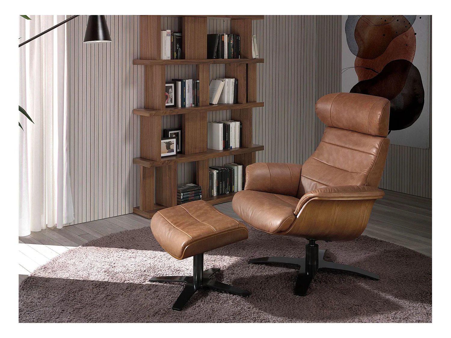 Repose-pieds  en cuir marron