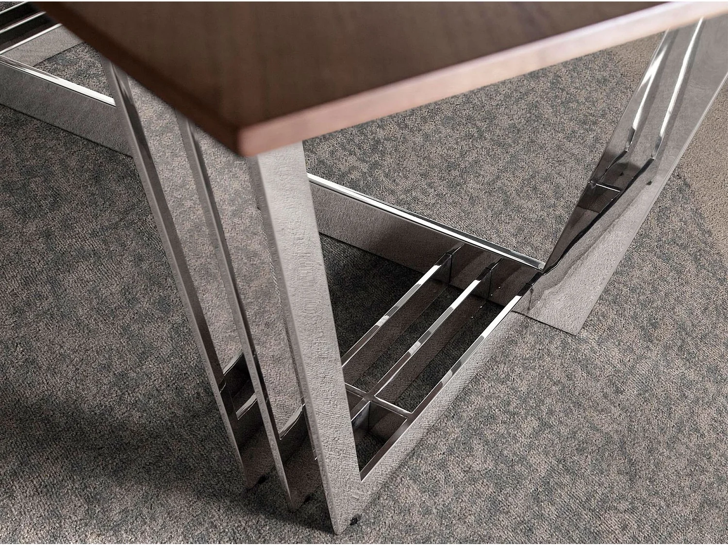 Table à manger baril ovale noyer et acier chromé 1097 ANGEL CERDA