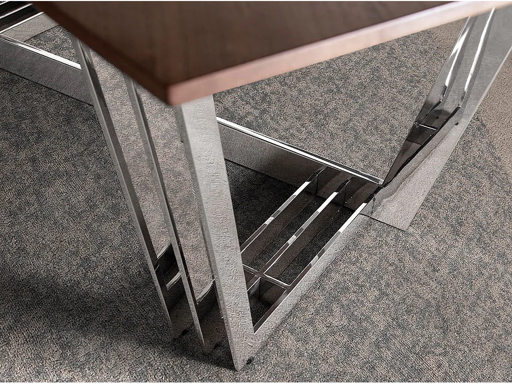 Table à manger baril ovale noyer et acier chromé 1097 ANGEL CERDA