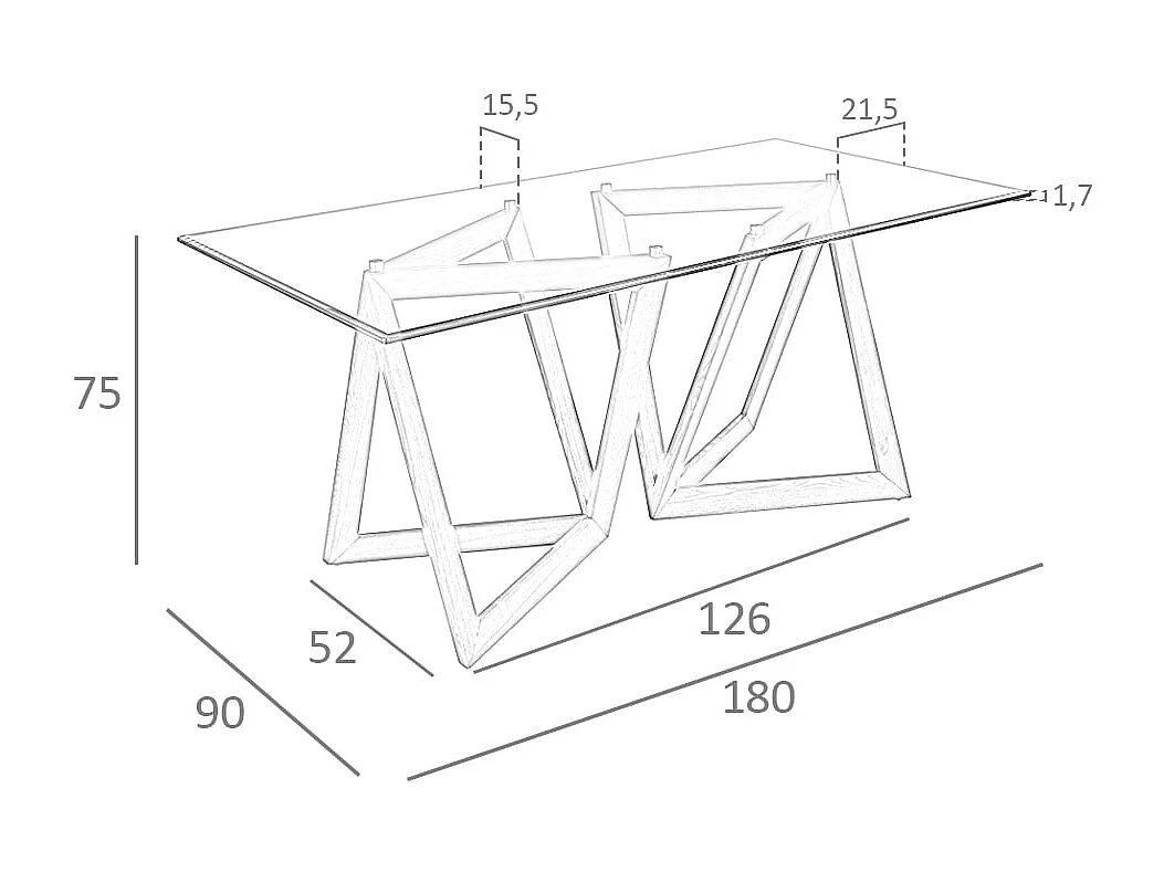 Tabela de jantar retangular vidro temperado e nogueira 1102 ANGEL CERDA
