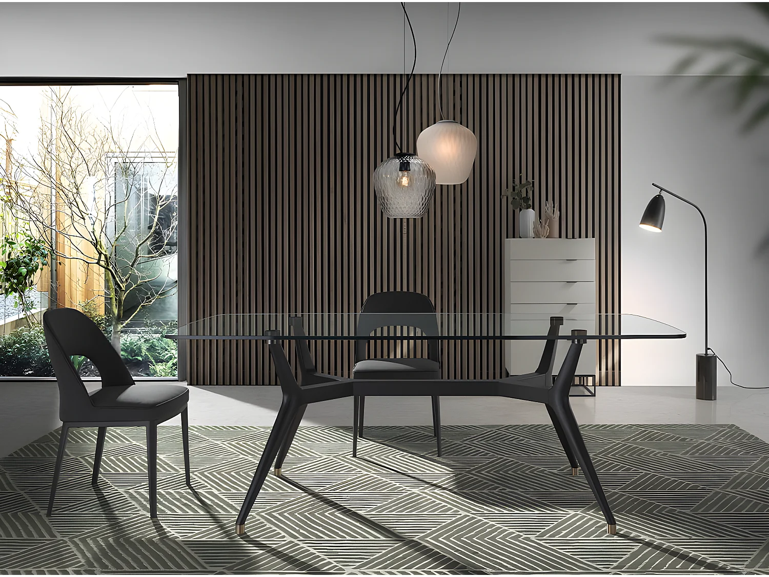 Table à manger ovale en verre et wengé 1101 ANGEL CERDA