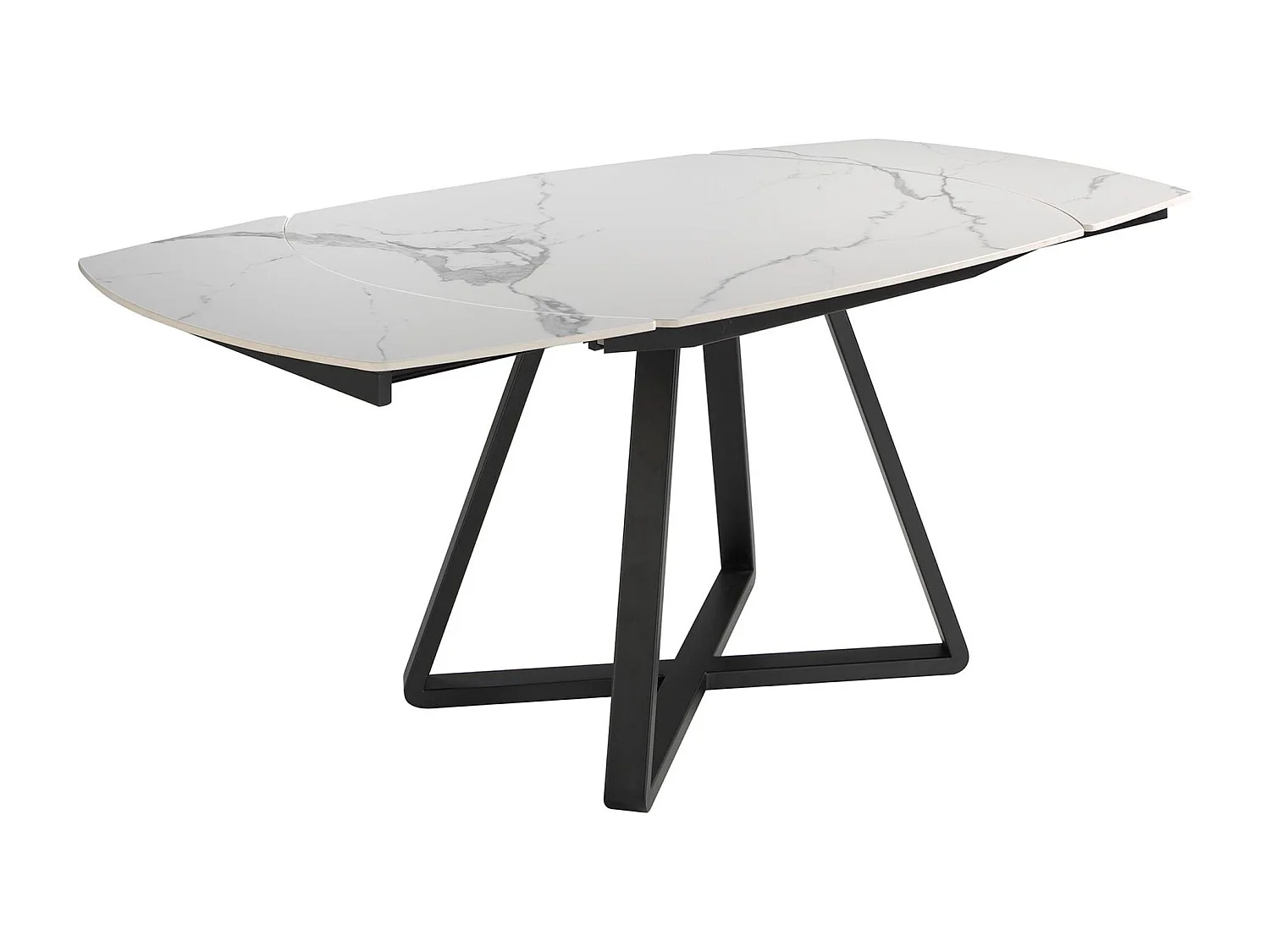 Table à manger à rallonge baril ovale marbre porcelaine et acier noir 1096 ANGEL CERDA