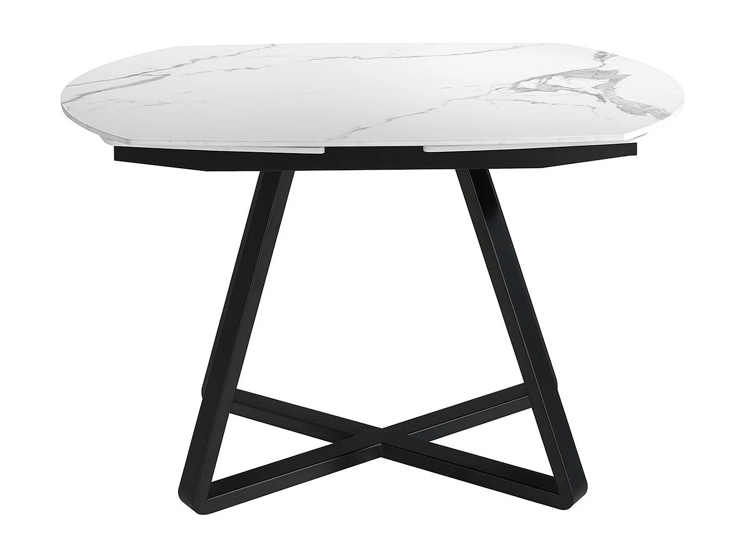 Table à manger à rallonge baril ovale marbre porcelaine et acier noir 1096 ANGEL CERDA