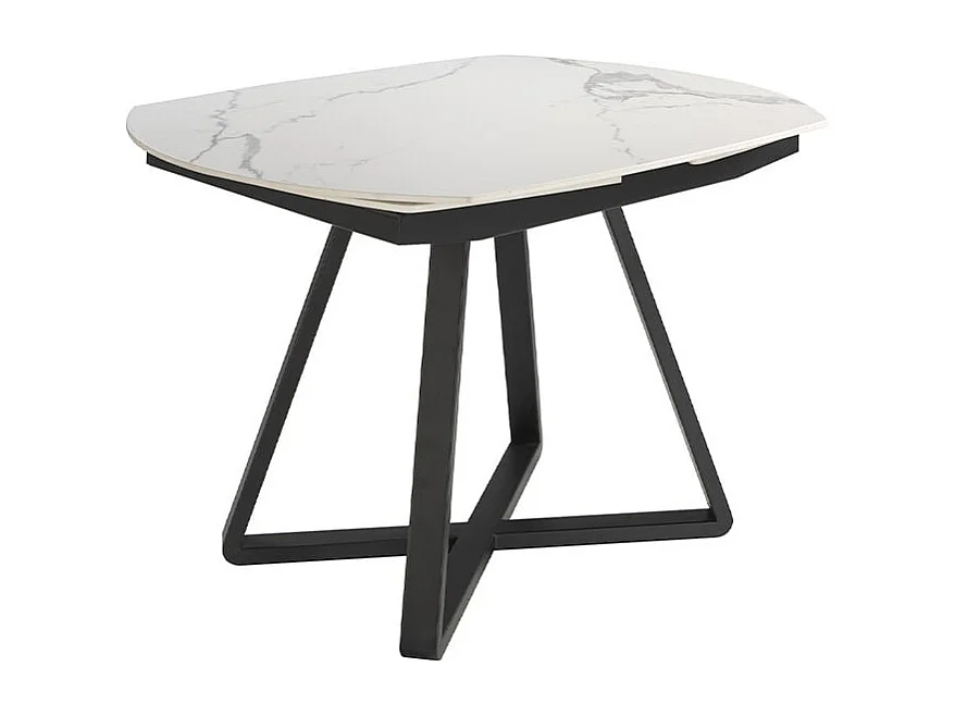 Table à manger à rallonge baril ovale marbre porcelaine et acier noir 1096 ANGEL CERDA