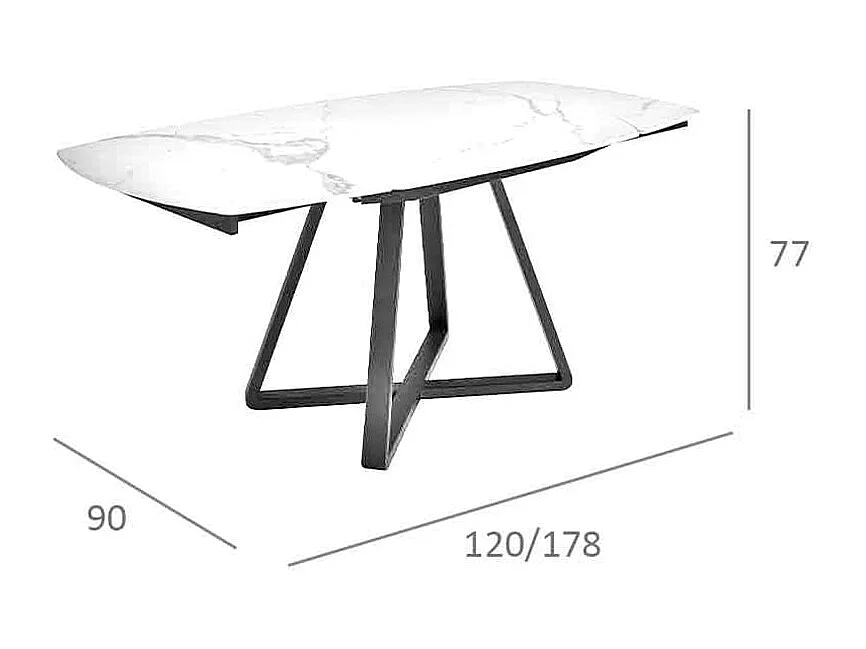 Table à manger à rallonge baril ovale marbre porcelaine et acier noir 1096 ANGEL CERDA