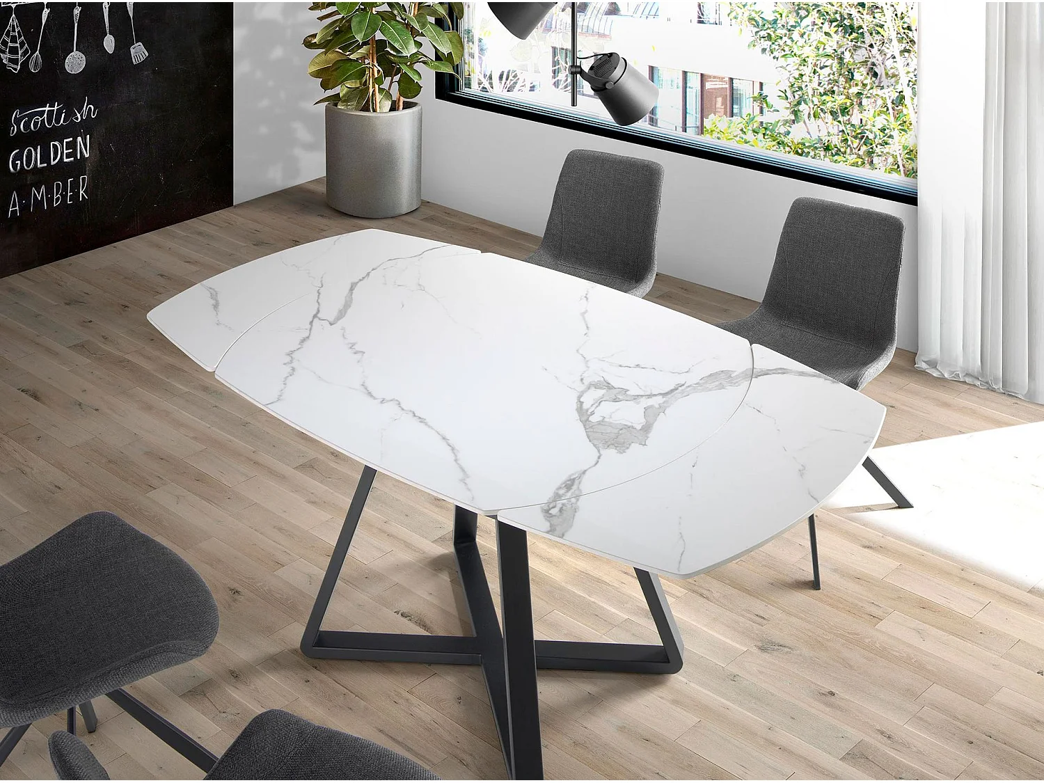 Rozkładany stół do jadalni owalna lufa marmur porcelanowy i stal czarna 1096 ANGEL CERDA