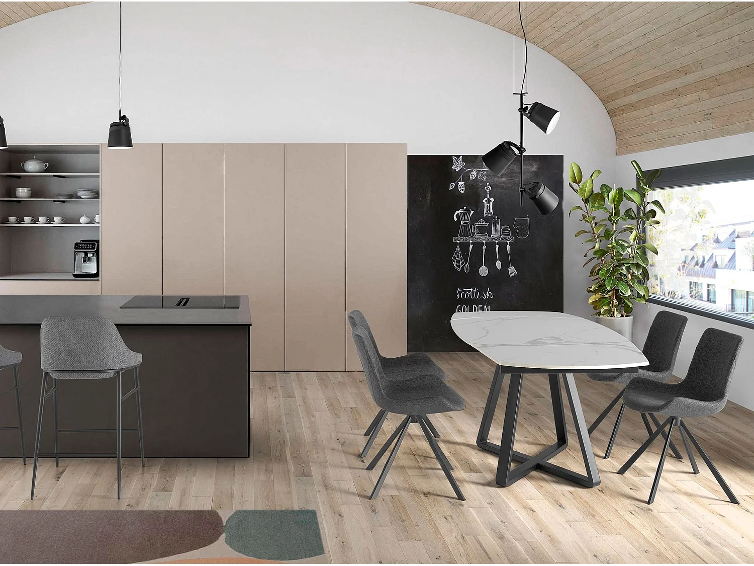 Rozkładany stół do jadalni owalna lufa marmur porcelanowy i stal czarna 1096 ANGEL CERDA