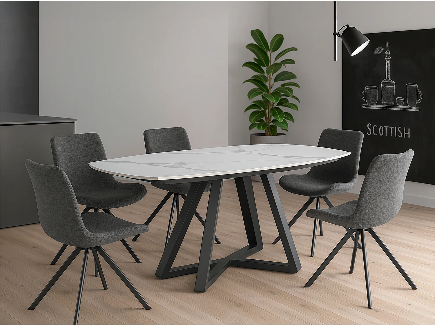Rozkładany stół do jadalni owalna lufa marmur porcelanowy i stal czarna 1096 ANGEL CERDA
