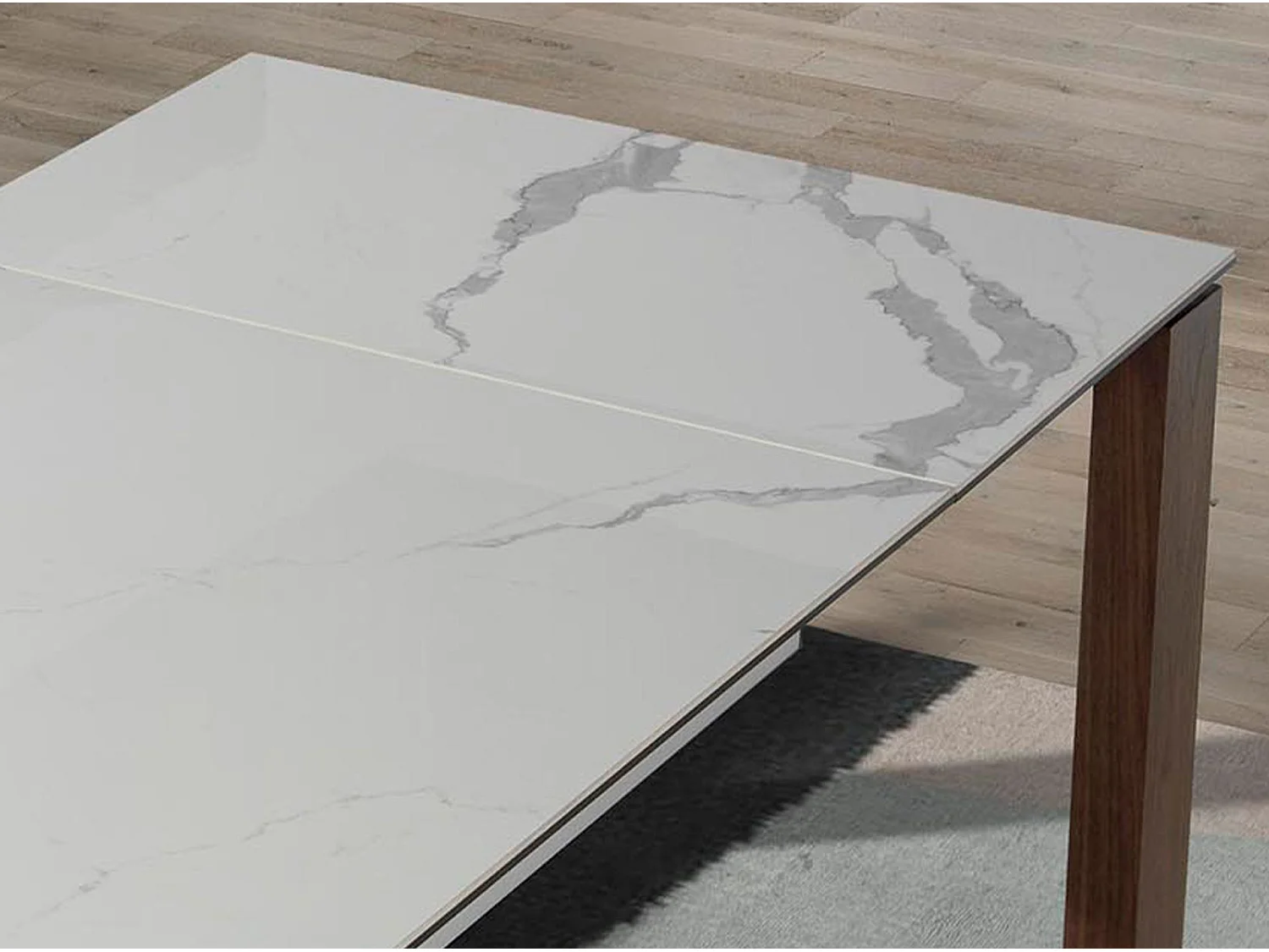 Table à manger à rallonge rectangulaire marbre porcelaine et noyer 1095 ANGEL CERDA