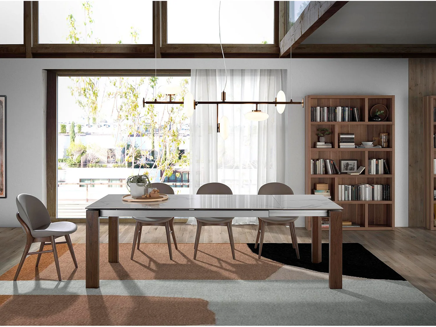 Uitschuifbare eettafel rechthoekig porselein marmer en walnoot fineer 1095 ANGEL CERDA