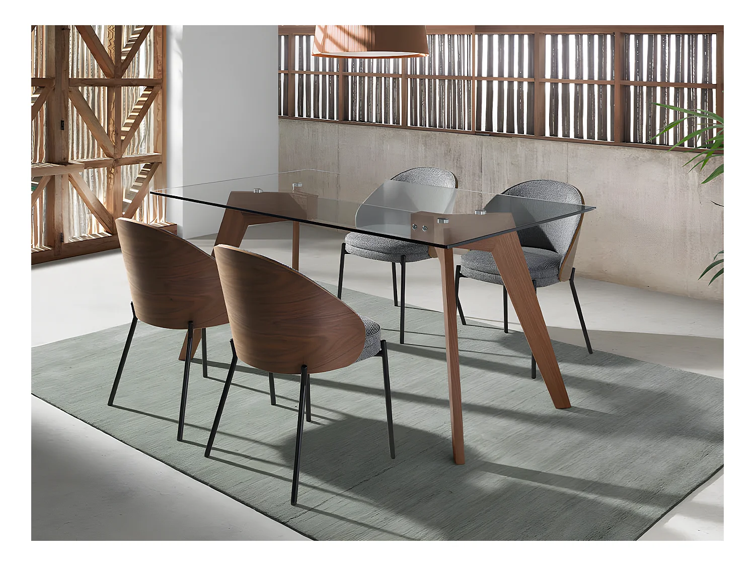 Cadeira de jantar em tecido e madeira de nogueira 4115