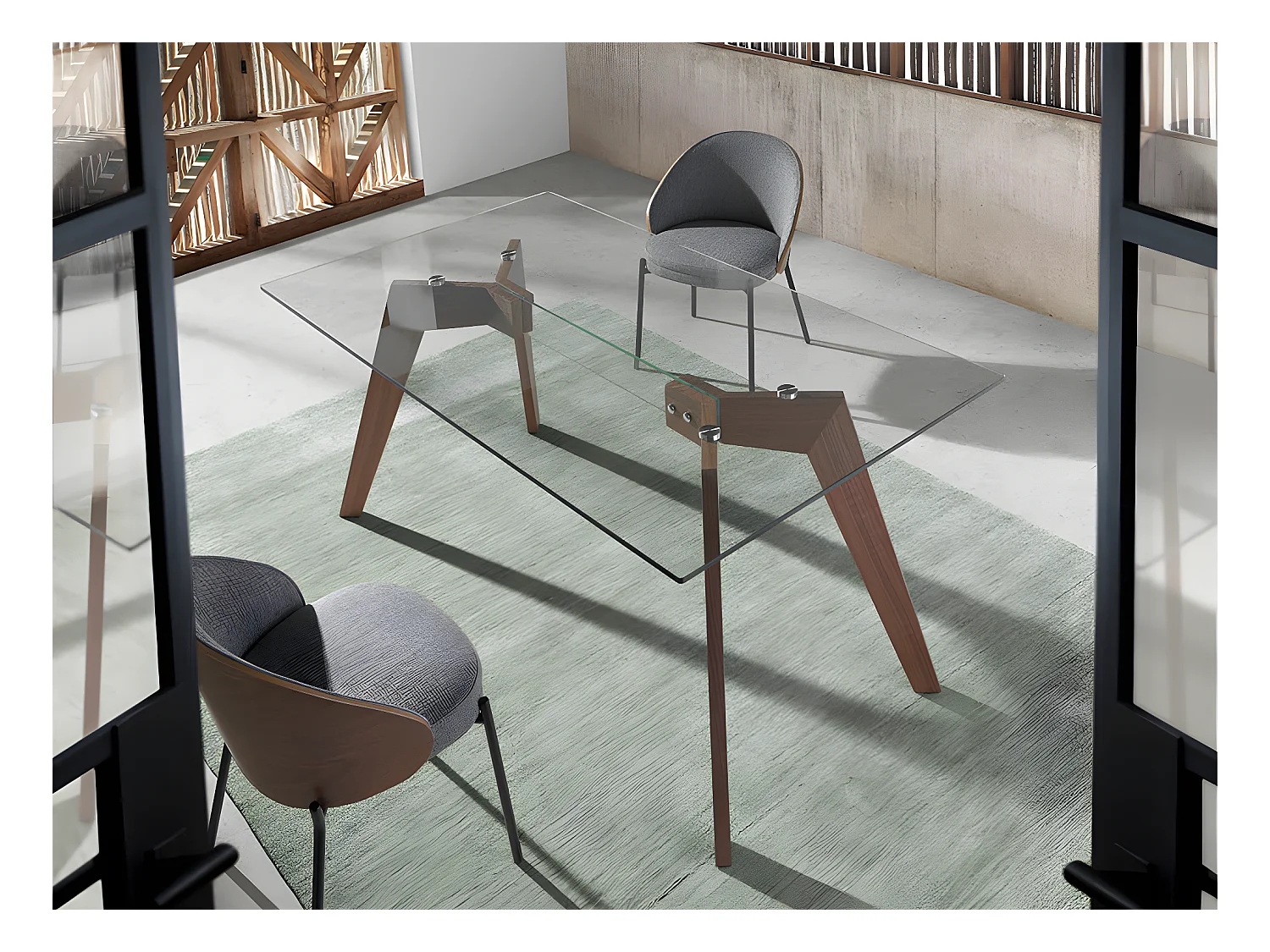 Cadeira de jantar em tecido e madeira de nogueira 4115