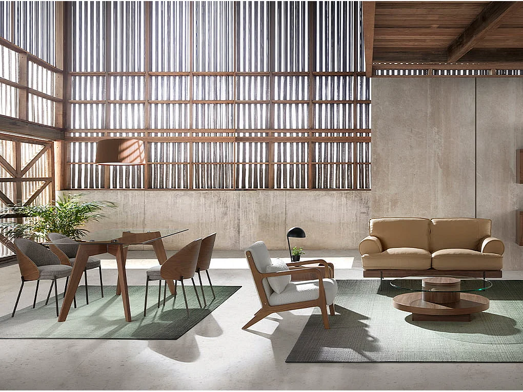 Chaise en tissu gris et noyer 4115 ANGEL CERDA