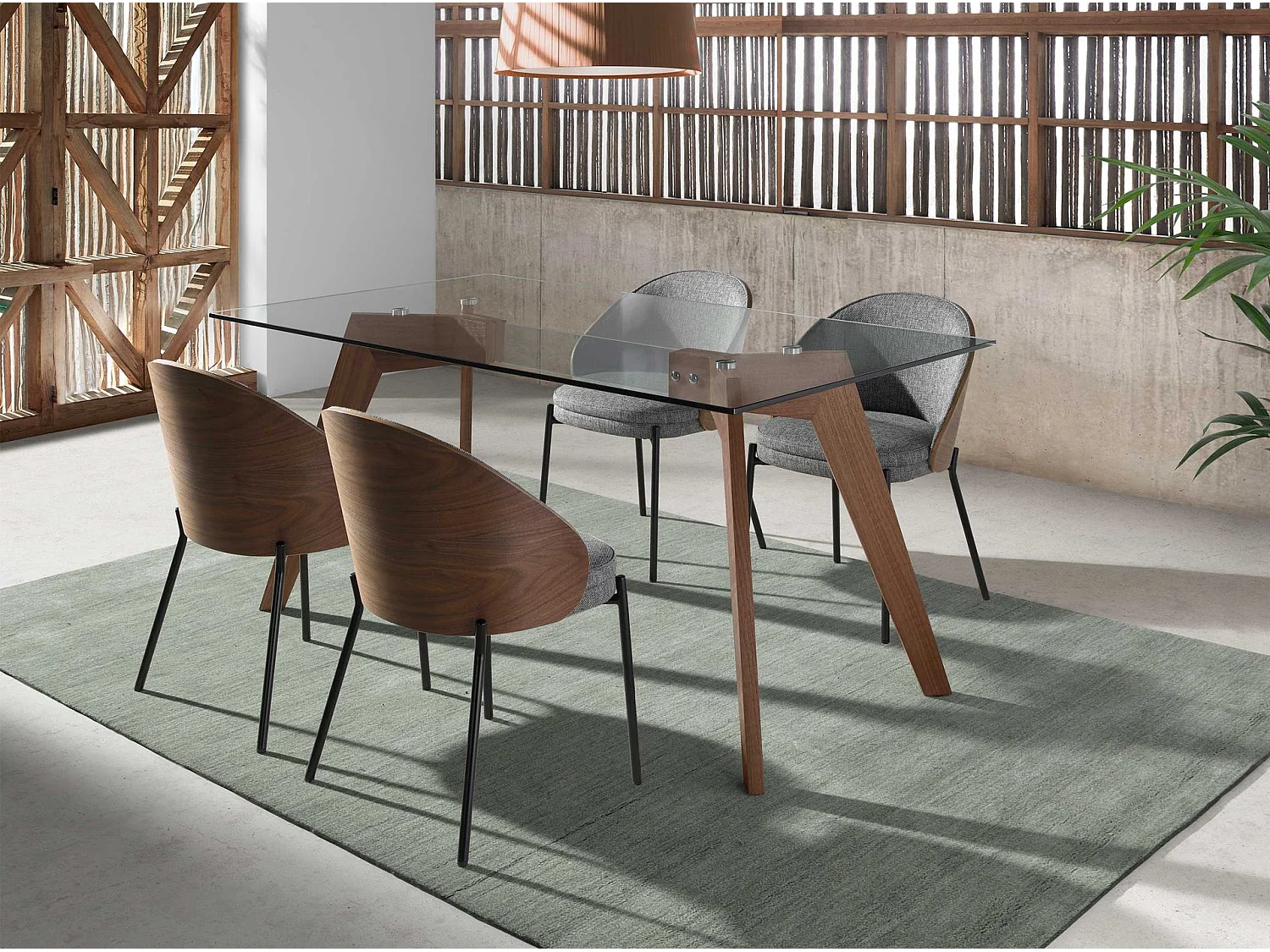 Chaise en tissu gris et noyer 4115 ANGEL CERDA