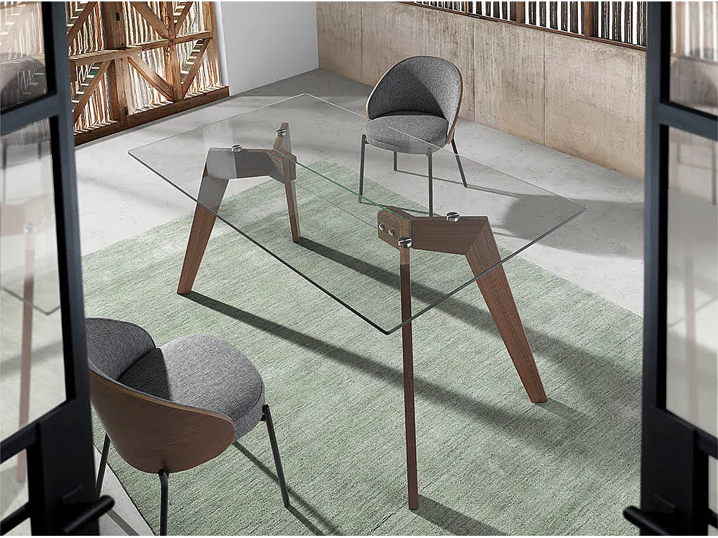 Chaise en tissu gris et noyer 4115 ANGEL CERDA