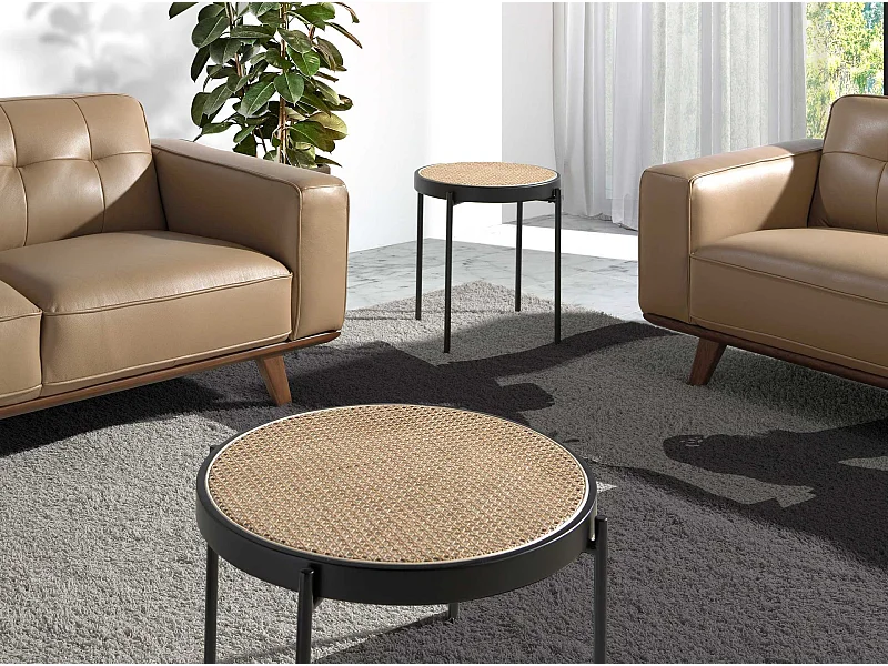 Runder Ecktisch aus Rattan und schwarzem Stahl  2109 ANGEL CERDA