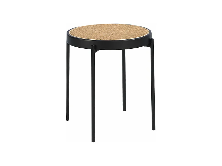 Mesa de canto redonda em rattan e aço preto 2109