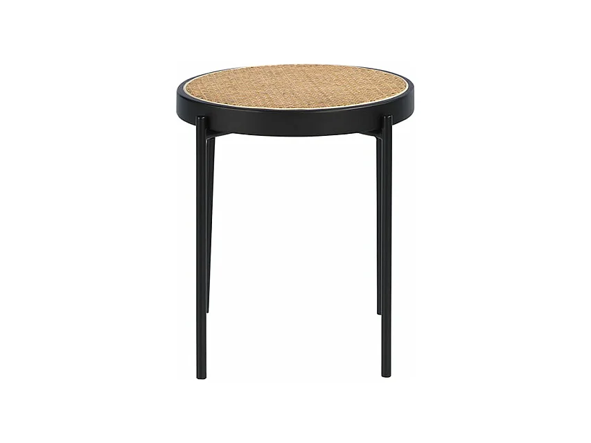 Mesa de canto redonda em rattan e aço preto 2109