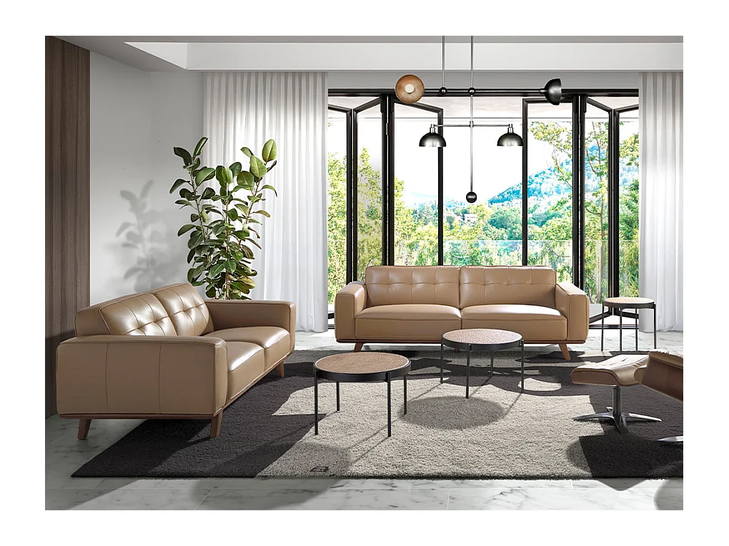 Mesa de canto redonda em rattan e aço preto 2109