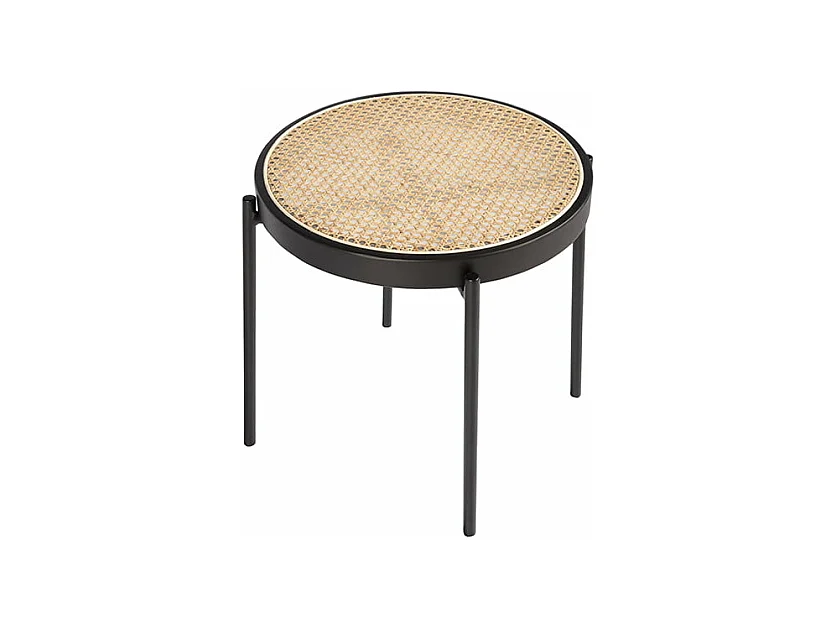 Mesa de canto redonda em rattan e aço preto 2109