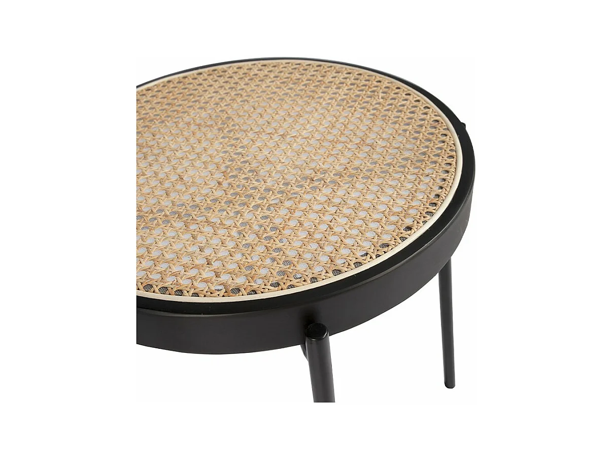 Mesa de canto redonda em rattan e aço preto 2109