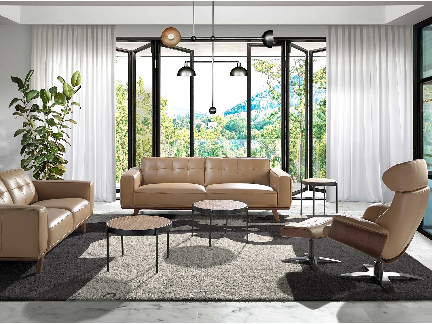 Table d'angle ronde en rotin, bois noir et acier noir 2109 ANGEL CERDA