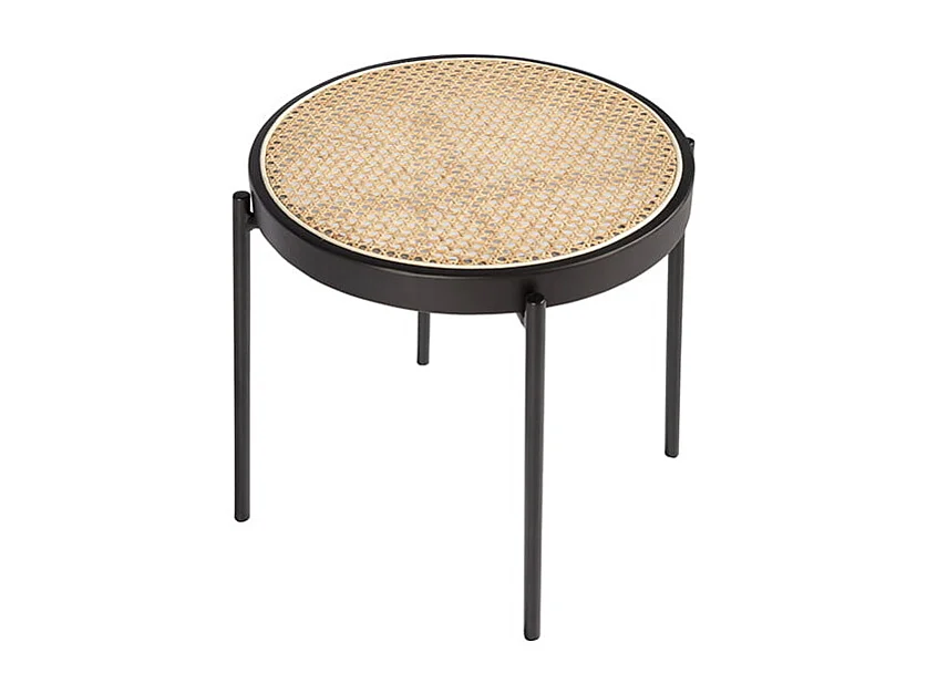 Table d'angle ronde en rotin, bois noir et acier noir 2109 ANGEL CERDA