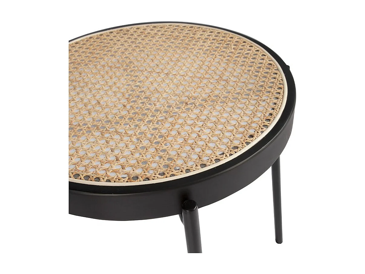 Table d'angle ronde en rotin, bois noir et acier noir 2109 ANGEL CERDA