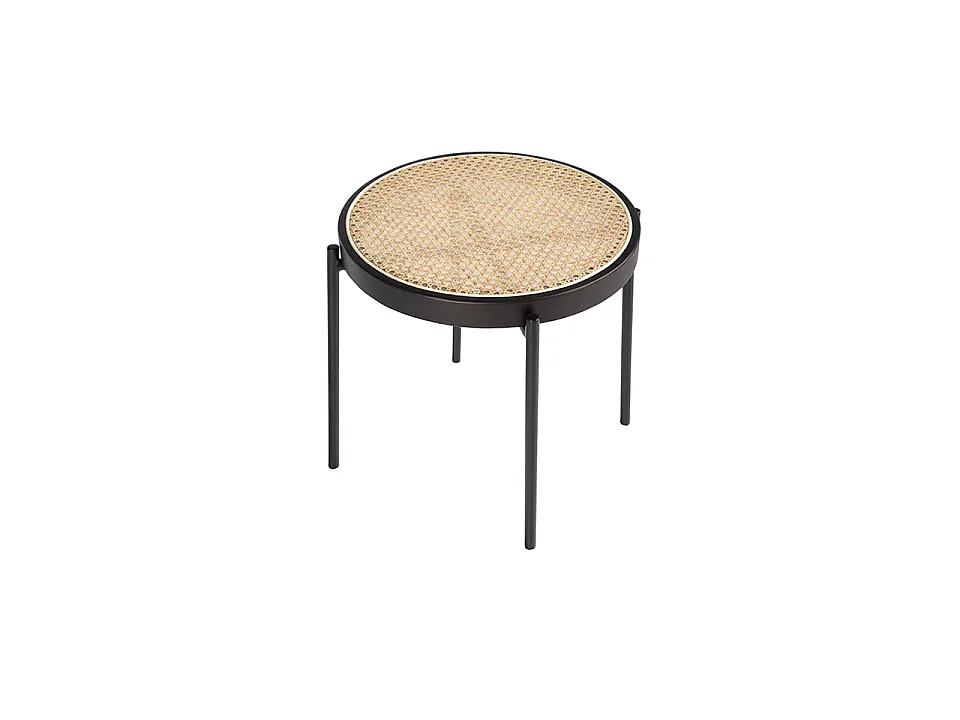 Round corner table rattan, black wood and black steel 2109 ANGEL CERDA