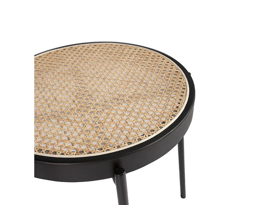 Round corner table rattan, black wood and black steel 2109 ANGEL CERDA