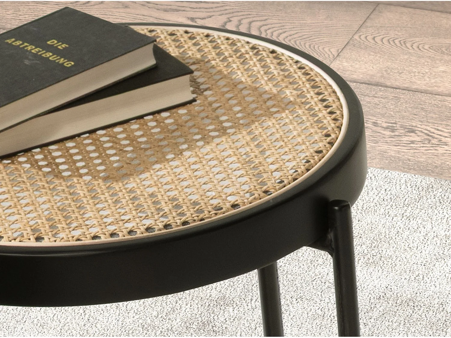 Ronde hoektafel rotan, zwart hout en zwart staal 2109 ANGEL CERDA