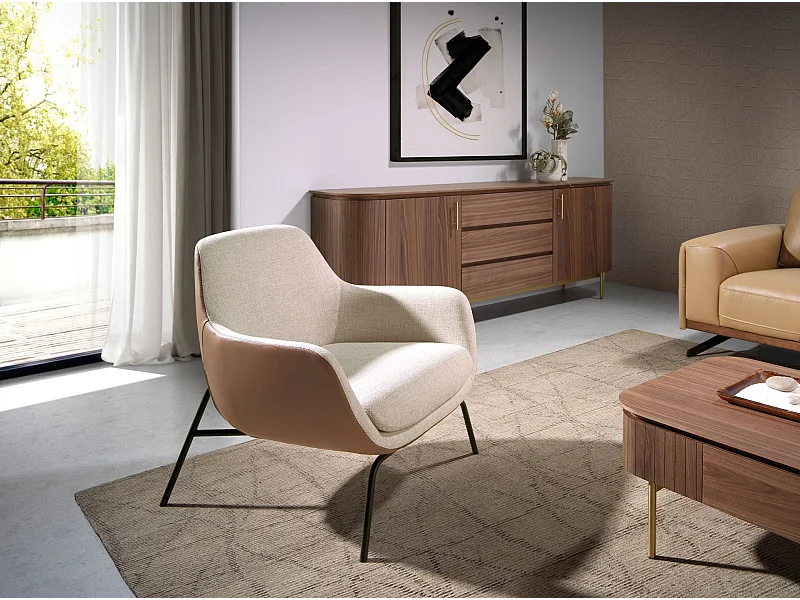 Sessel aus cremefarbenem Stoff und braunem Öko-Leder 5099 ANGEL CERDA