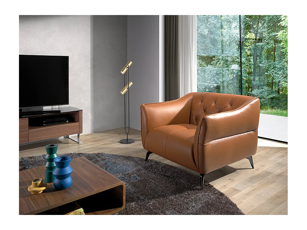Fauteuil bekleed in bruin leer met capitonné 5098 ANGEL CERDA