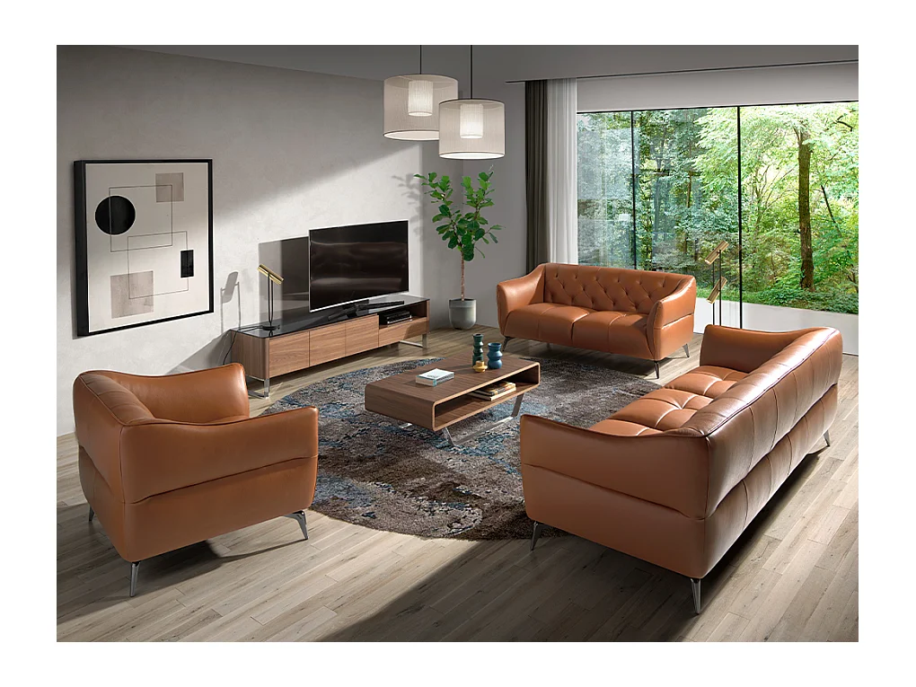 Fauteuil bekleed in bruin leer met capitonné 5098 ANGEL CERDA