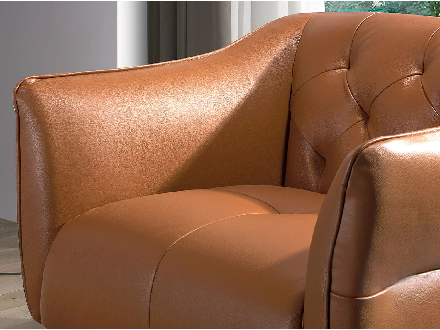 Sillón tapizado en piel marrón con capitoné  5098 ANGEL CERDA