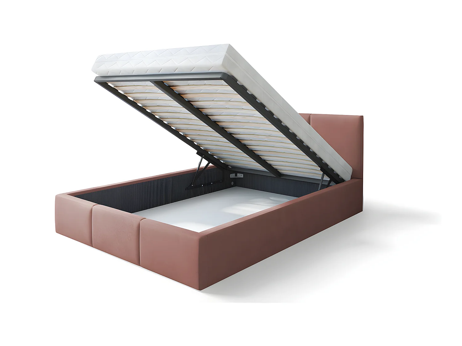 Lit Double Tesia 160x200 + coffre - Sommier inclus Rose misty